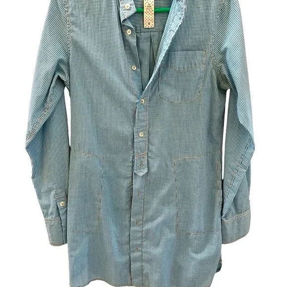 Free People long button down shirt dress blue gingham style size Large - Picture 2 of 15